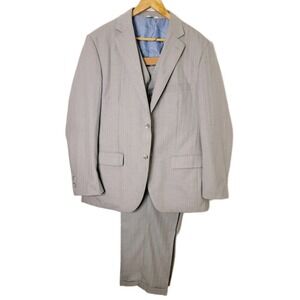 Steve Harvey Suit Mens 42R 3 Piece Striped Gray Jacket Vest Pants 36x30 Wedding